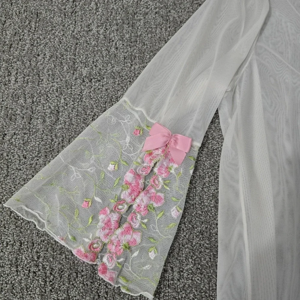 Delicates White Sheer Mesh Robe Floral Embroidered Coquette Fairycore M/M‎